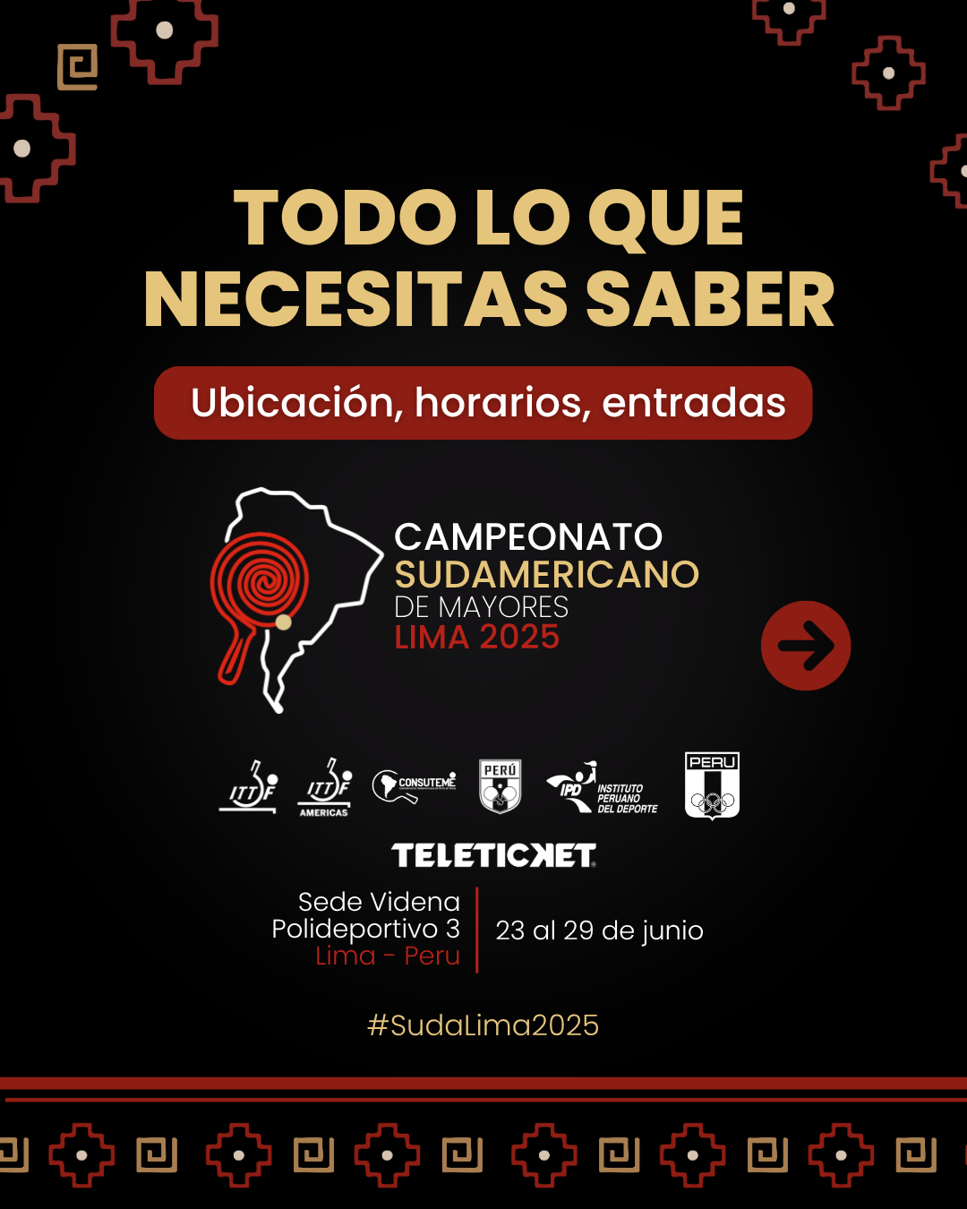 Entradas a la venta para el Campeonato Sudamericano de Mayores de Tenis de Mesa Lima 2025