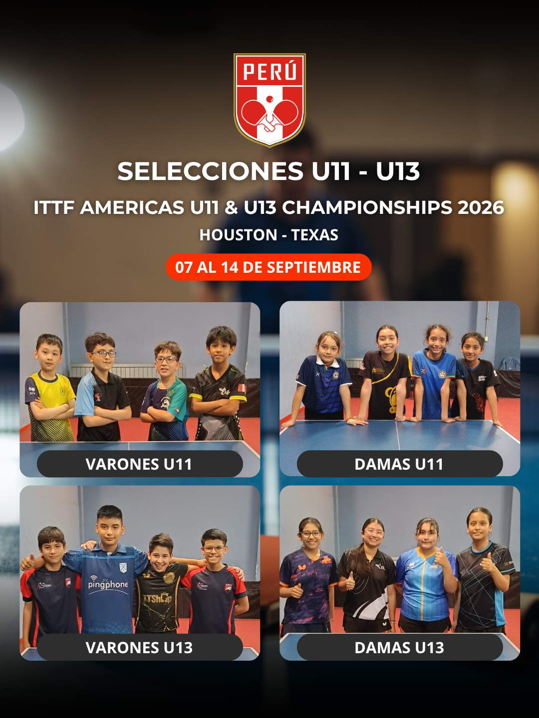 PERÚ DEFINIÓ A SUS SELECCIONES U11 Y U13 PARA EL CAMPEONATO ITTF AMERICAS 2026