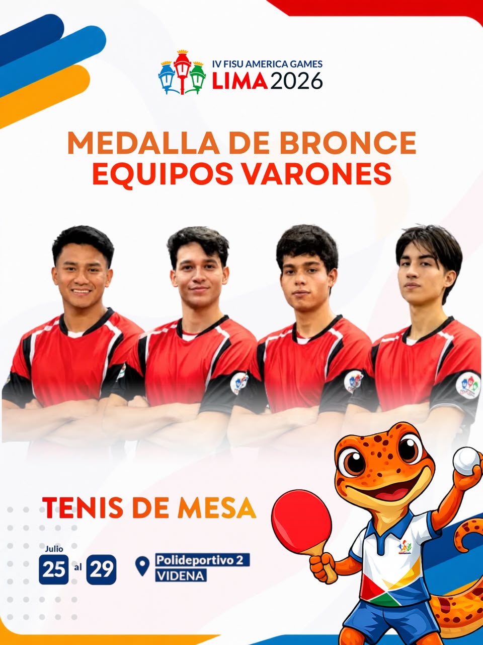 PERÚ CONQUISTA LA MEDALLA DE BRONCE EN TENIS DE MESA MASCULINO POR EQUIPOS EN LOS IV FISU AMERICA GAMES LIMA 2026